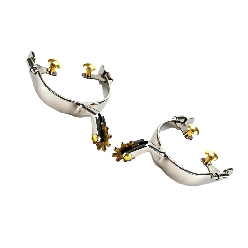 Q84C Traditional Western Boot Rowel Pair, 1 Pair with Stainless Steel Bodies, Star-Shaped and Posts for Two-Band Boot