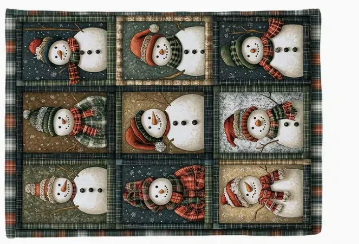 Soft Flannel Throw Blanket Featuring A Christmas Snowmen Parade Print Cozy and Comfortable Twin-Sized Blanket Suitable for Bed