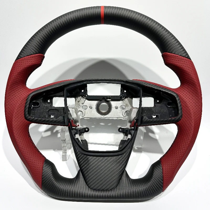 

Dark red leather matte carbon fiber custom sports steering wheel Suitable for Honda 10th generation Civic CR-V