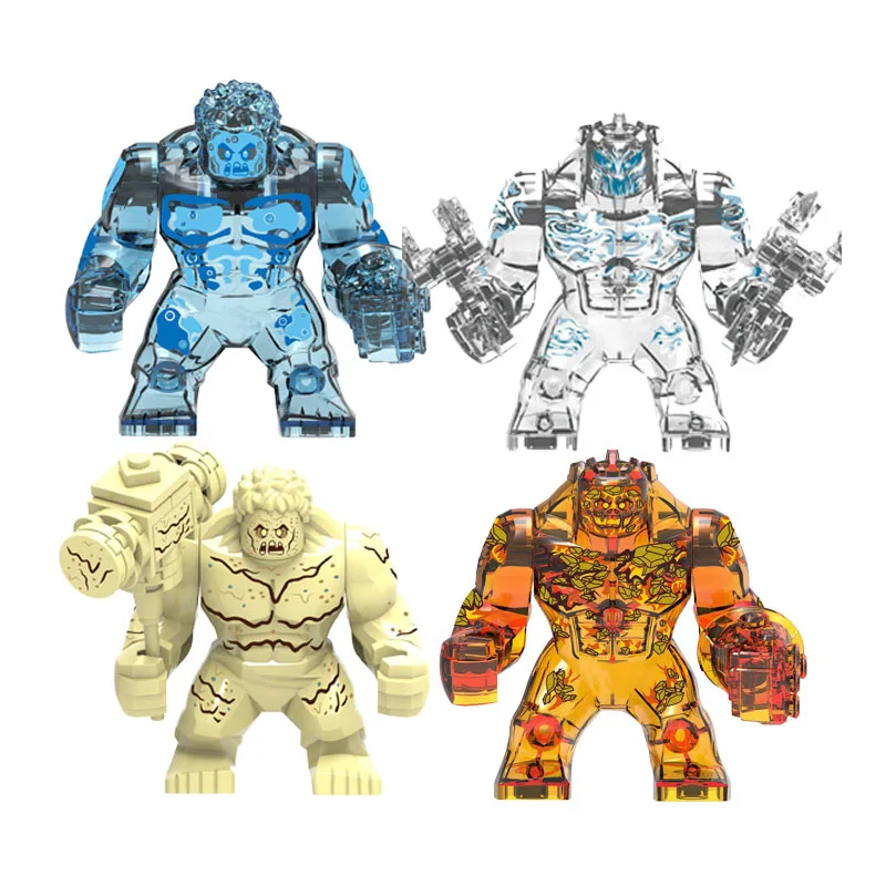 

Marvel building block figurine four elements, gold, wood, water, fire, superhero green giant assembly block toy children's gift