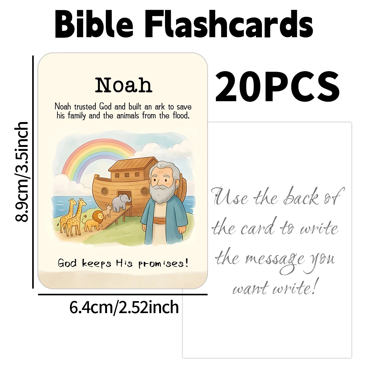 20 Stück Bibelgeschichten-Charakterkarten, christliche Schrift-Gedächtniskarten, Lernwerkzeuge für die Sonntagsschule, Gebetsgrußkarten als Geschenke – Detail 6