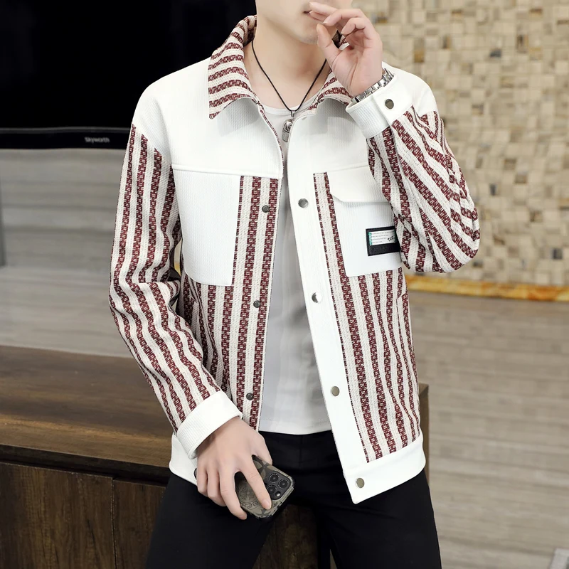 

Spring Autumn Plaid Jaet Men's Collar Korean Sle Slim Fit ort Coat Youthful Faionable Top Polyester Fiber 00%