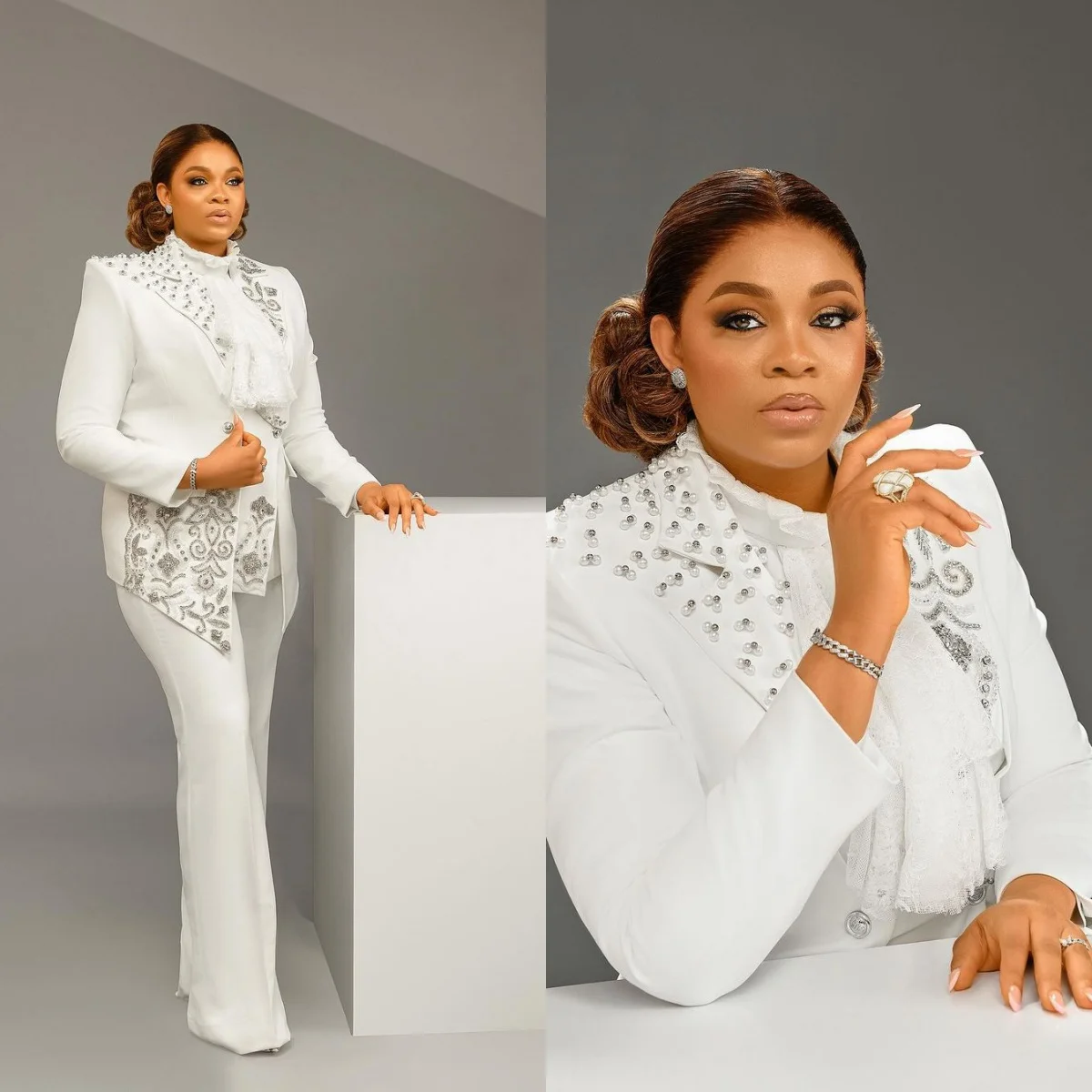 

Customized Luxury Pearls Beaded Suits Plus Size 2 Pcs Women Formal Party Wedding Guest Mother's Dress Tailored Ladies Business