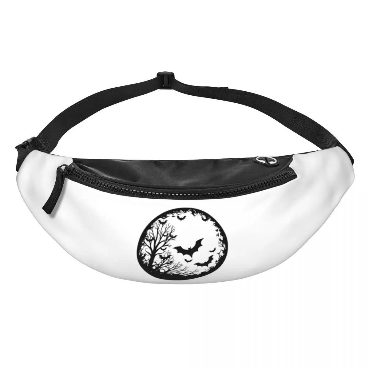 Custom Cool Halloween Spooky Bat Moon Fanny Pack Women Men Crossbody Waist Bag for Travel Cycling Phone Money Pouch