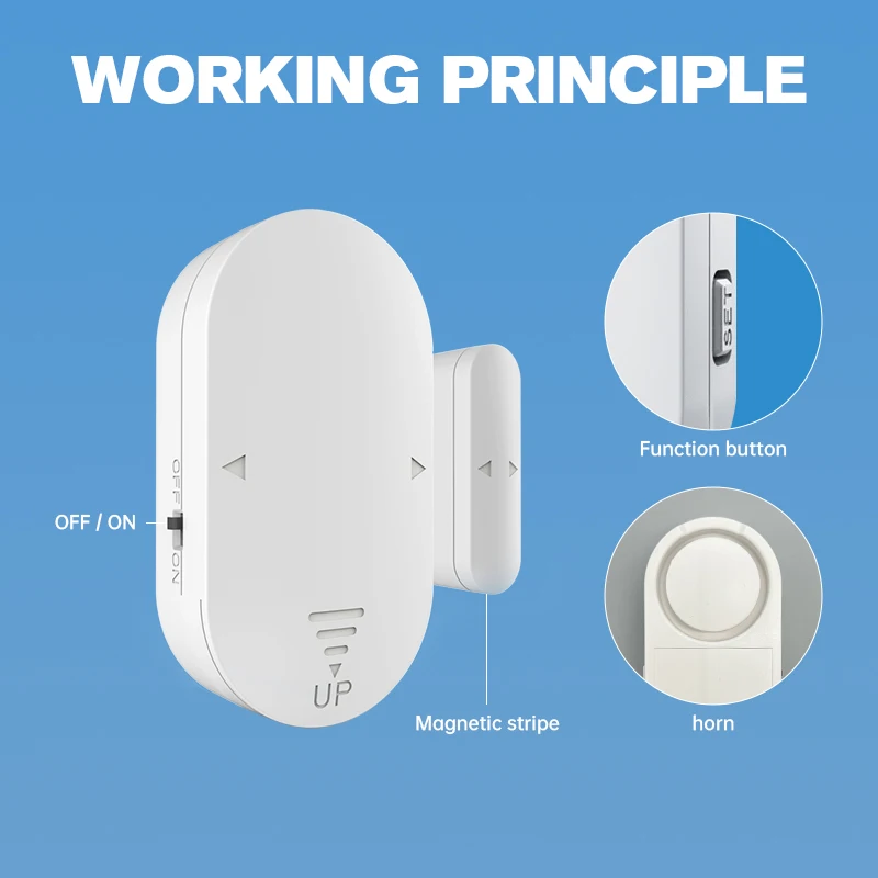 Wireless White Door Window Alarm, 130DB High Sensitive Sensor Door Alarms for Kids Safety, Door Chime for Store Home,5 Modes