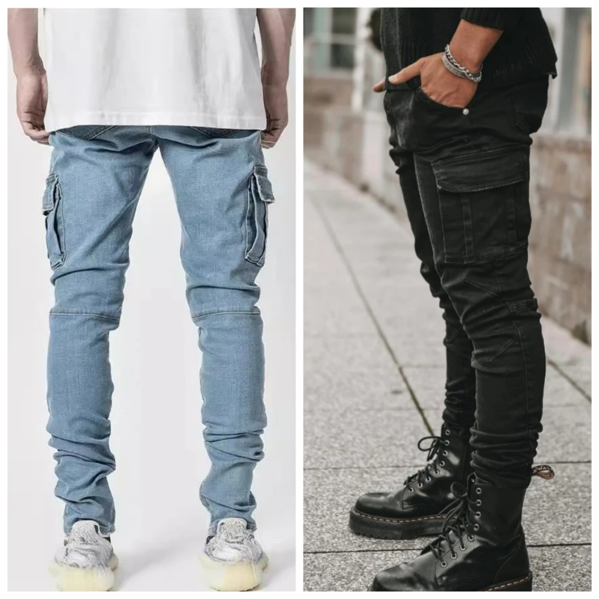 New Men's Slim Stretch Jeans Casual Fashion Multi Pocket Zipper Denim Trousers Everyday Men's Jeans Street Work Hip Hop Pants