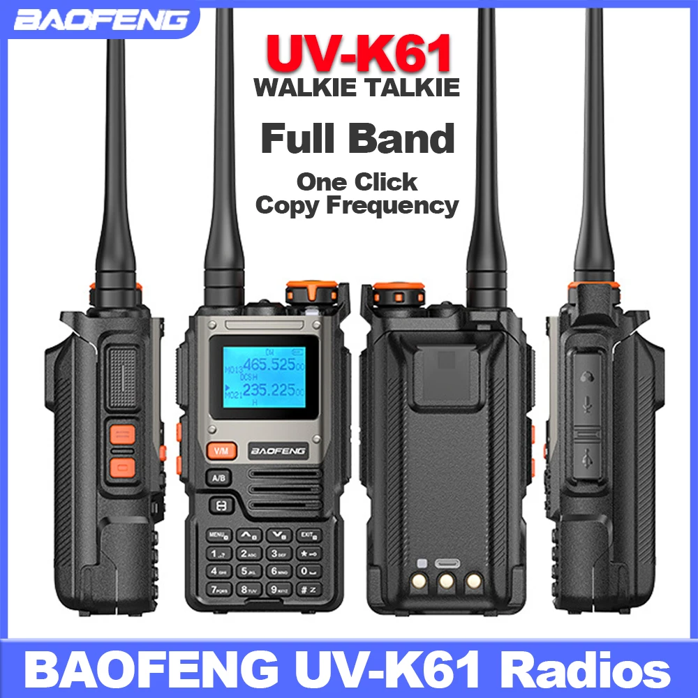 BAOFENG-Walkie Talkie de Longo Alcance, UV-K61, Multi-Band, Sem fio, Frequência de cópia, Suporte, Tipo-C, AM, FM, Portátil, Rádios bidirecional, 999CH, Novo