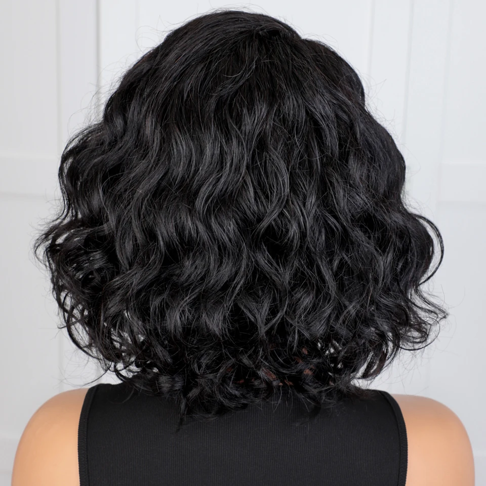 Lekker preto curto encaracolado bob 13x1 c parte frente do laço 100% perucas de cabelo humano para as mulheres cabelo remy brasileiro colorido sem cola 12 "perucas