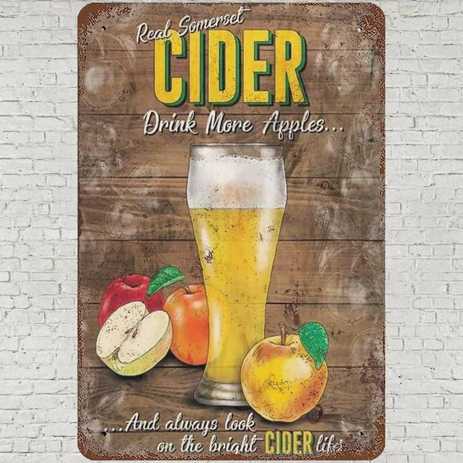 CHARLLR Vintage Metal Tin Sign 8x12, Real Somerset Cider Drink Wall Art Decor, More Apples Poster for Home Living Room Bedroom K