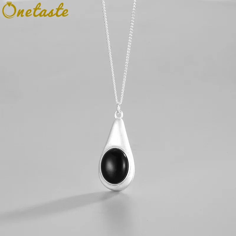

Белый агат, оникс, стерлинговое серебро 925 пробы, ожерелье с подвеской в форме капли Burshed для женщин, минималистичные модные изящные колье-чокеры, ожерелья, подарок