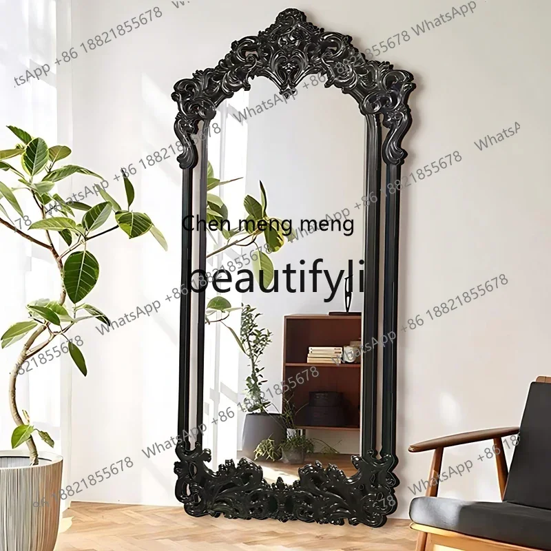 

S7486teae French retro engraved mirror luxury full body against the wall floor-to-ceiling mirror bedroom dressing fitting mirror