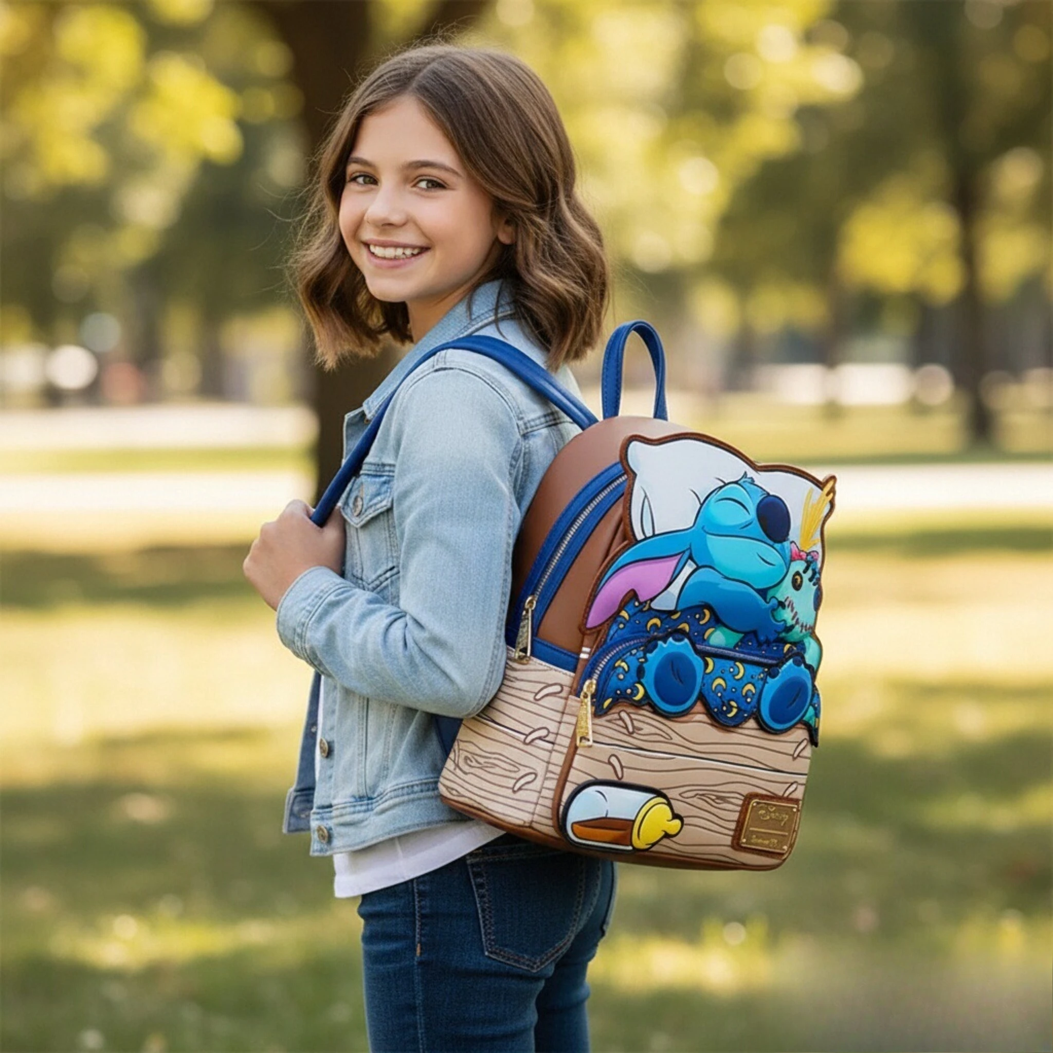 

Stitch Sleeping Bed Mini Backpack Pu Leather Backpack Cartoon Lotso Stitch Fashion Cute Woman Bag