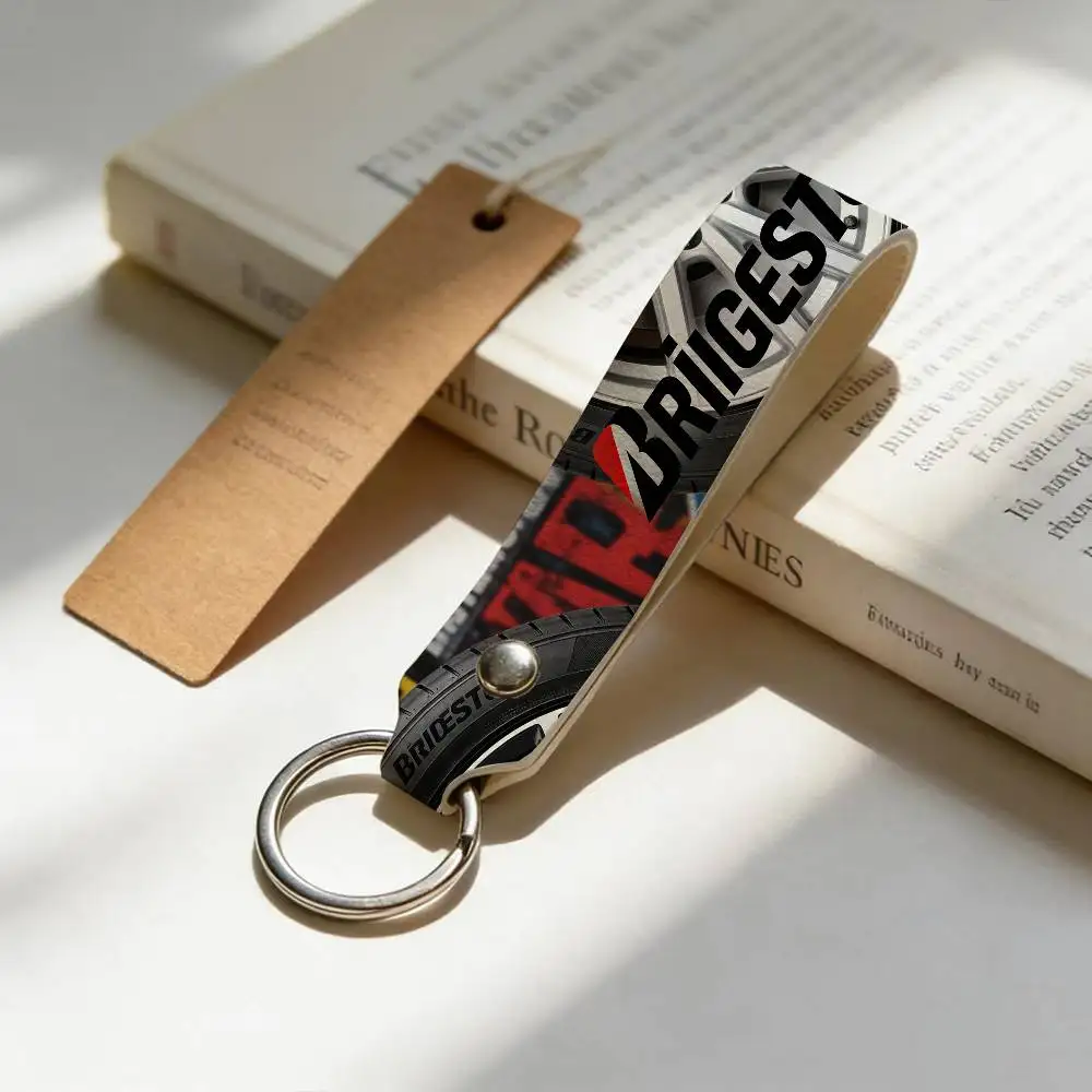 For Logo Bridgestone PU Leather Motorcycle Keychain Universal Motorbike Key Ring Holder For Riders Men Gift