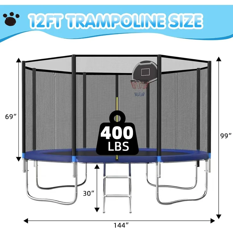 ترامبولين خارجي 14FT 12FT 10FT 8FT للبالغين مع شبكة أمان بسعة وزن عالية 3001000LBS مثالية للظهر #2