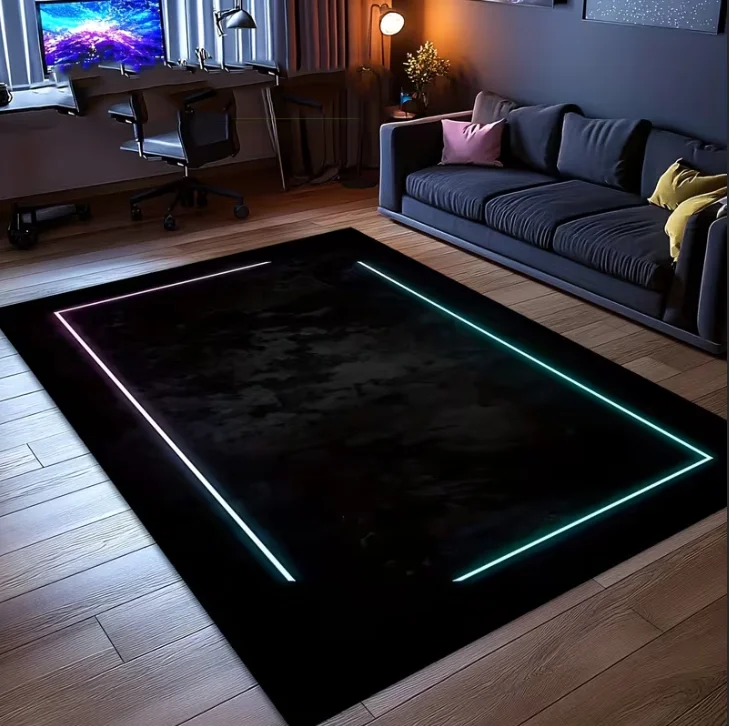 Dim Light Dark Pattern Neon Frame Pattern Game Carpet Style Rug Retro Area Carpet Festival Decoration Carpet Door Mat