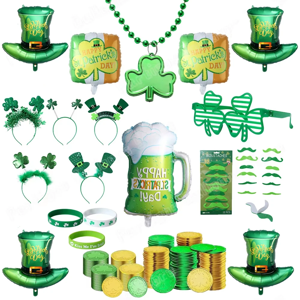

Saint Patrick's Day Decorations Lucky Irish Shamrock Clover Headwear Headband Glasses Baby Shower St Patrick Theme Party Decor