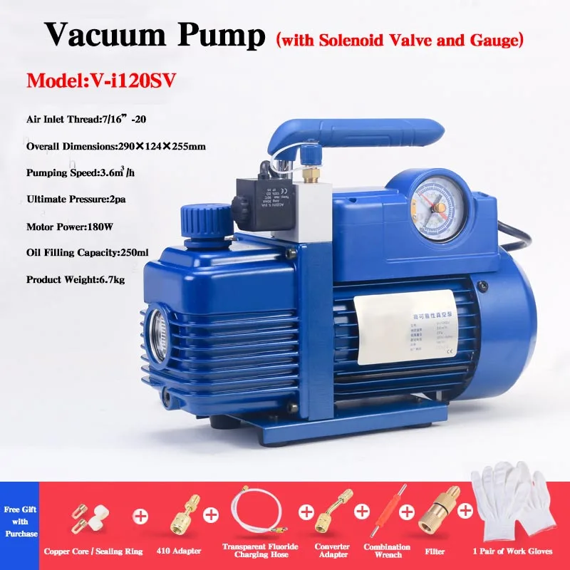 V-i280SV Vacuum Pump 220V 750W 14.4m/h 2 Stage Refrigerant Air Conditioning Vacuum Pump R410 Refrigerant Vacuum Pump
