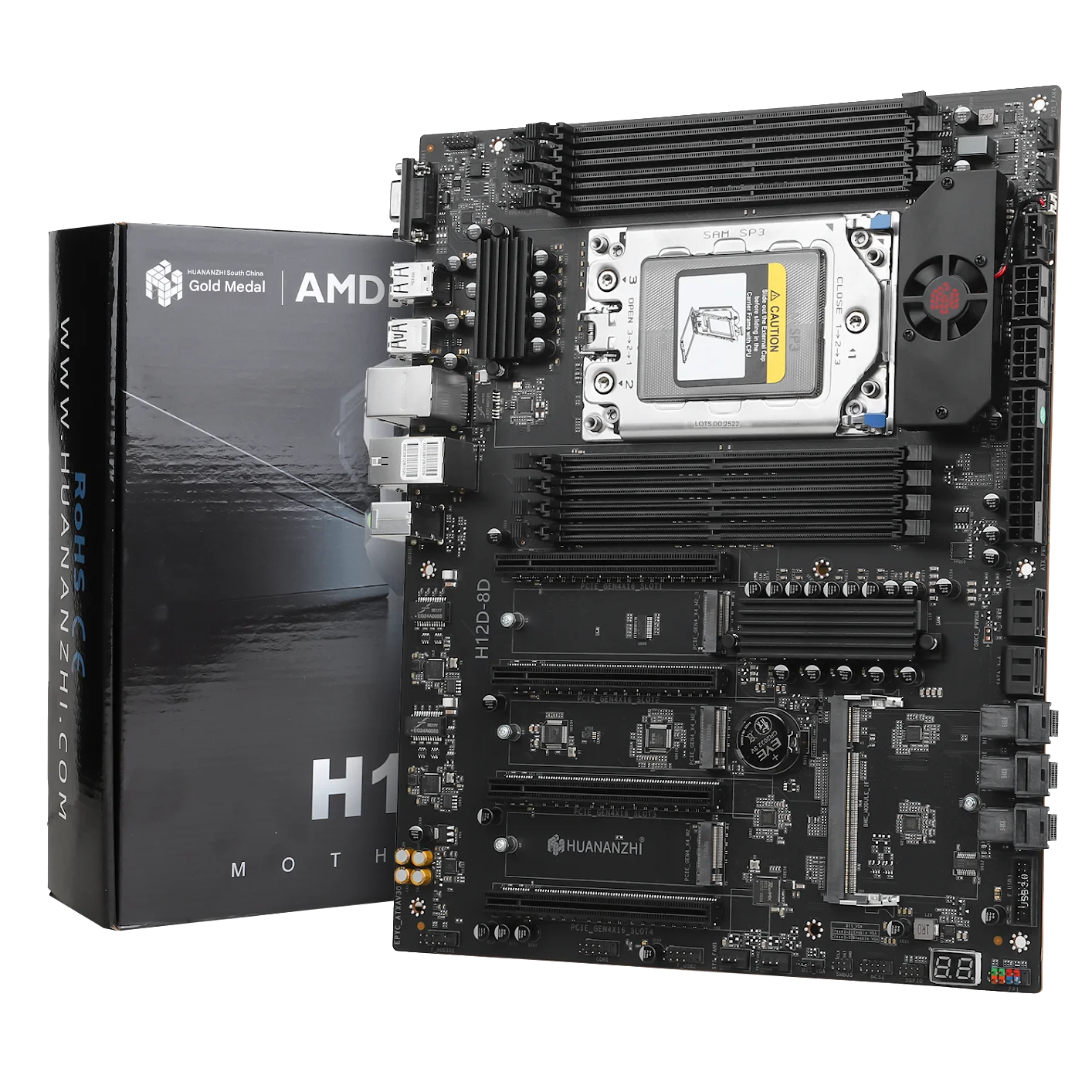 Huananzhi H12D-8D EPYC Motherboard, 8-Kanal DDR4, PCIe 4.0 x16, 3 M.2-Steckplätze, für Rechenzentren/NAS/Rendering-Workstations