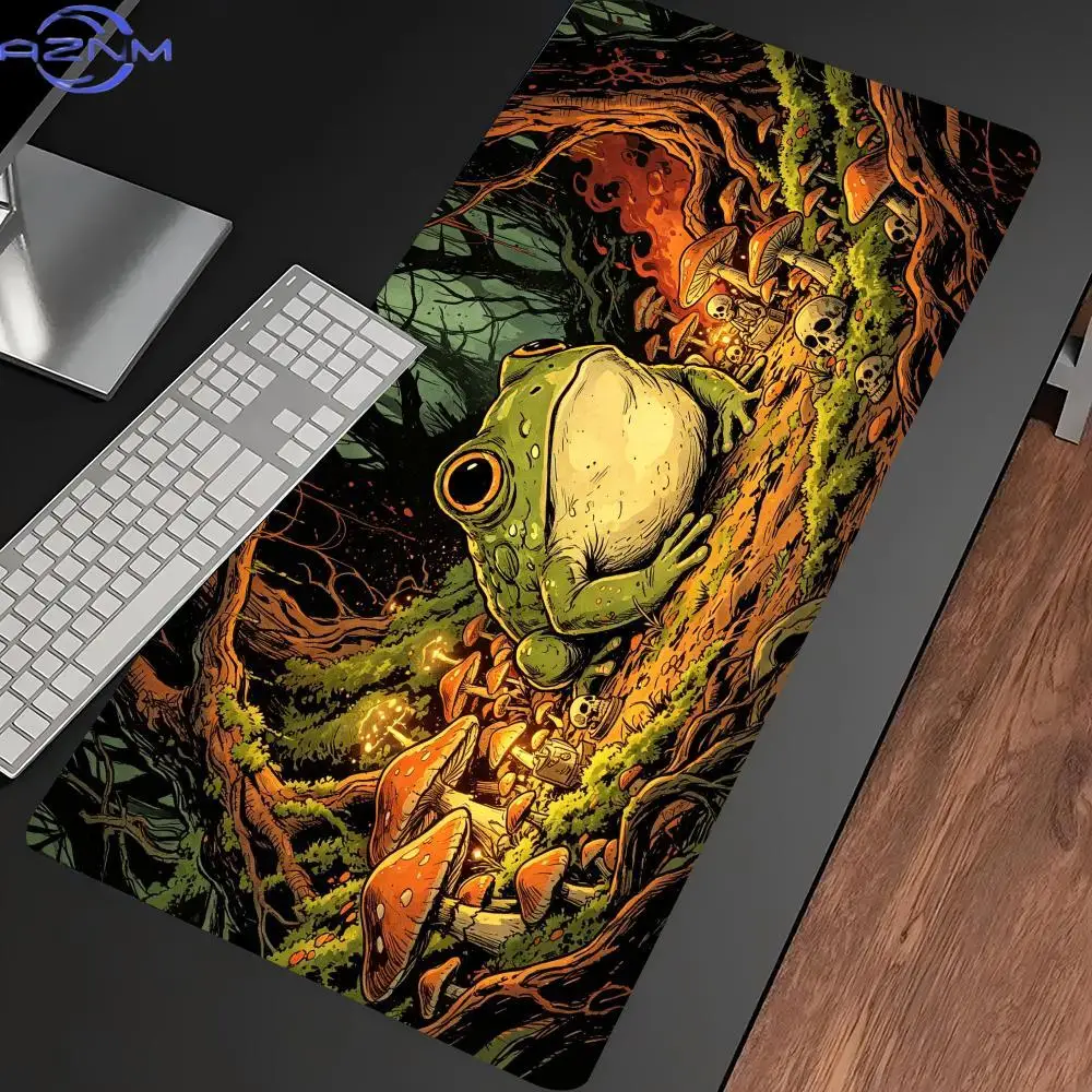 Horror Skull Frog Large Desk Mat Non Slip Gaming Mouse Pad Stitched Edge Dark Jungle Keyboard Mat for PC Laptop Office Desktop