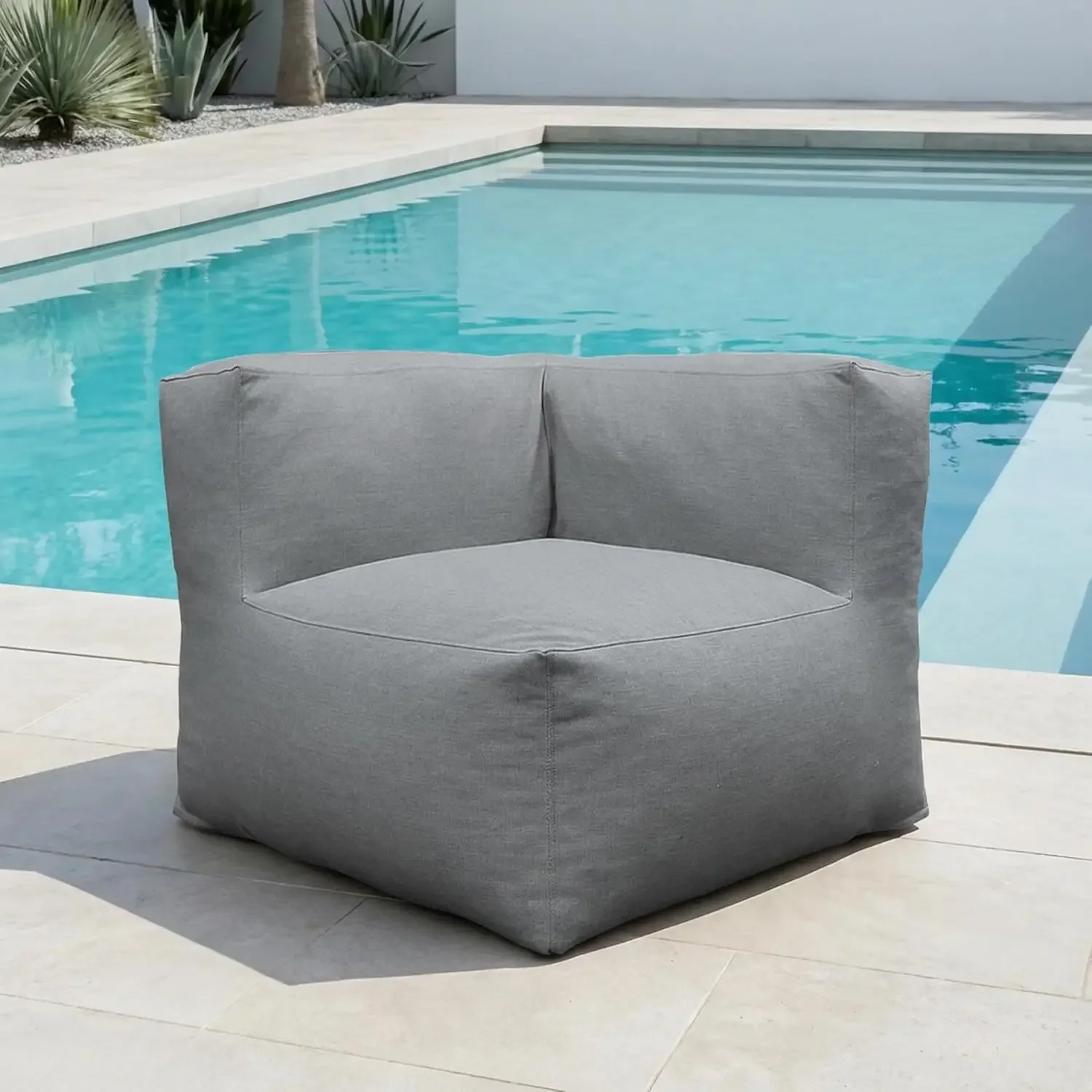 Outdoor Modern Corner Armrest Chair Foam Filled Pool Lounge Chairs | Comfy Patio Couch Bean Bag Chair Creating Unique Garden Mod