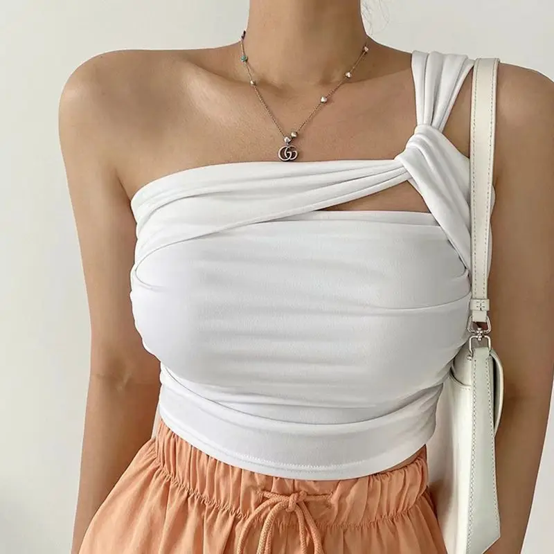 

Summer Sexy Crop Top Women Camis Tank Top Vest Fashion Single Shoulder Off Underwear Bra Black White Sports Top Camisole
