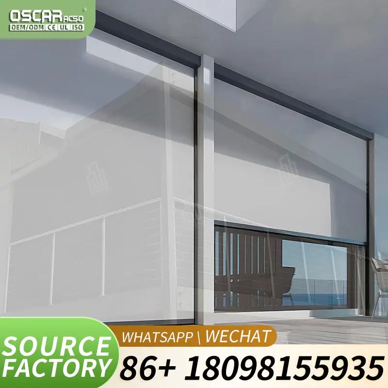 Weatherproof Patio Electric Roller Shade Motorized Vertical Window Blind Smart Exterior Porch Deck Gazebo UK Canada Automated Wi