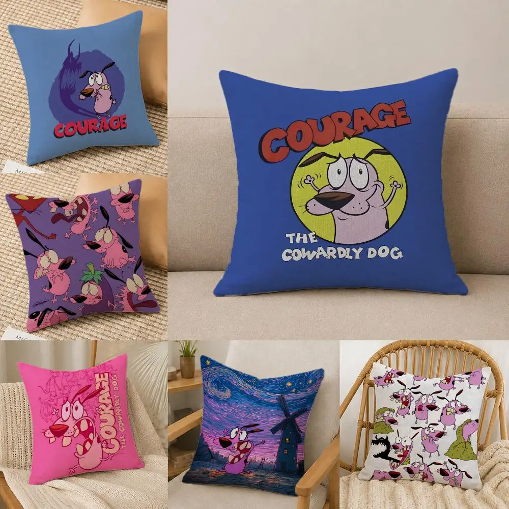 Housse de coussin en lin naturel motif C-Courage et C-Cowardly D-Dog, ensemble de taies d'oreiller, décoration tout-en-un pour canapé, chambre et chaise