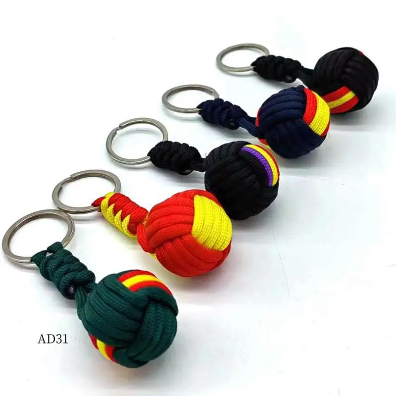 

New-Self-Defense Tools Wooden Ball Outdoor Umbrella Rope Weaving Key Ball Seven-Core Umbrella Rope Key Chain Weaving