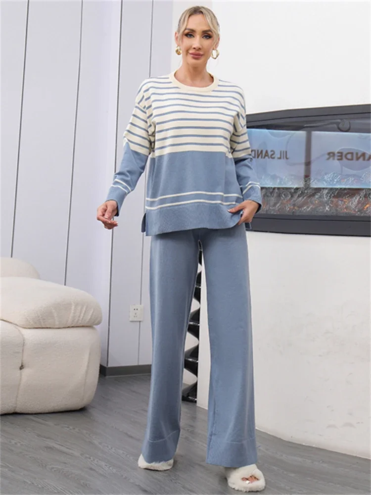 Women Sweater Winter 2 Piece Sets Elegnat Knitted Suits Female Sweaters Vintage Womens Pants High Waist Autumn Vintage Vestidos