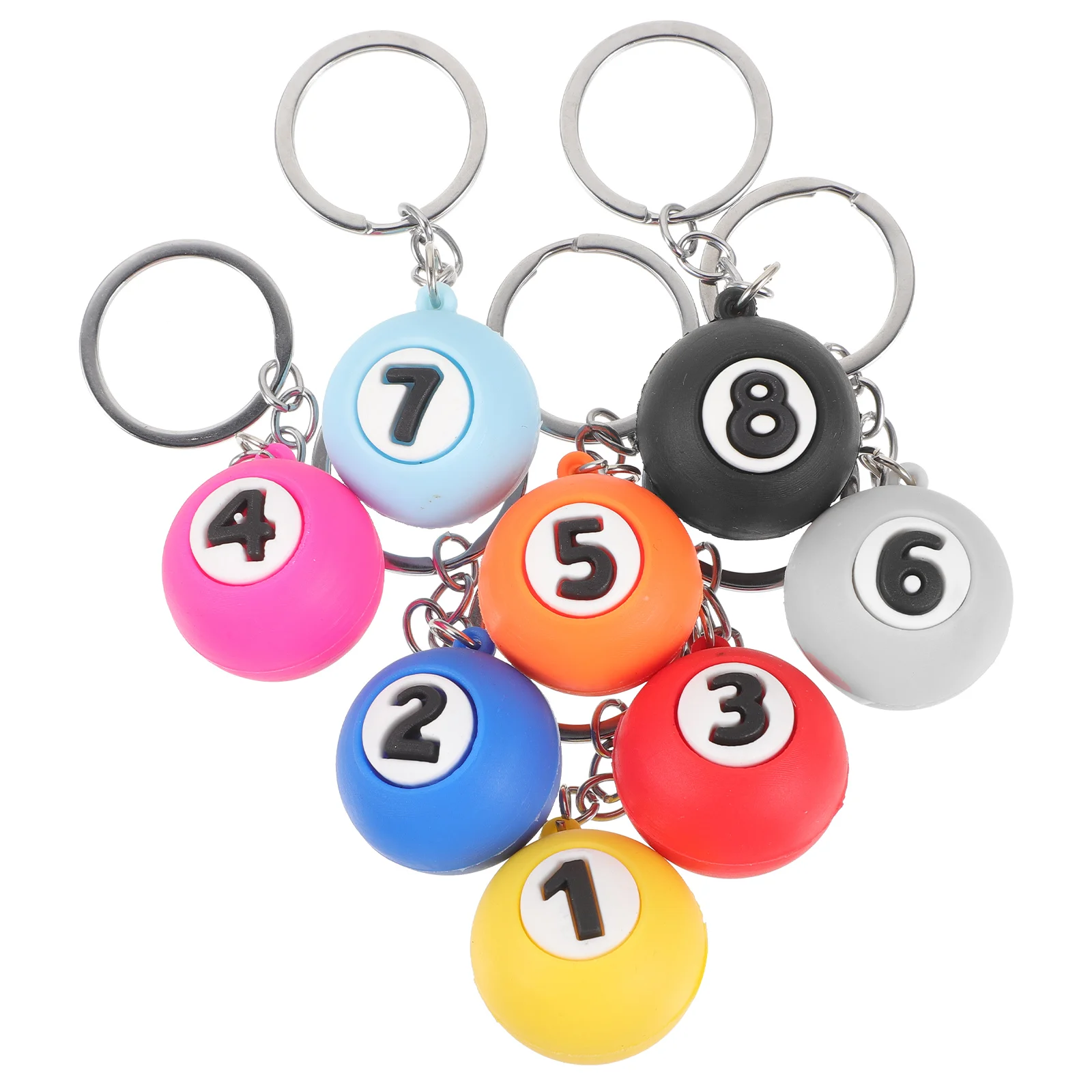 8Pcs Ball Keyring Charms Billiards Ball Small Keychains Decorative Pool Balls Hanging Decors Key Decors