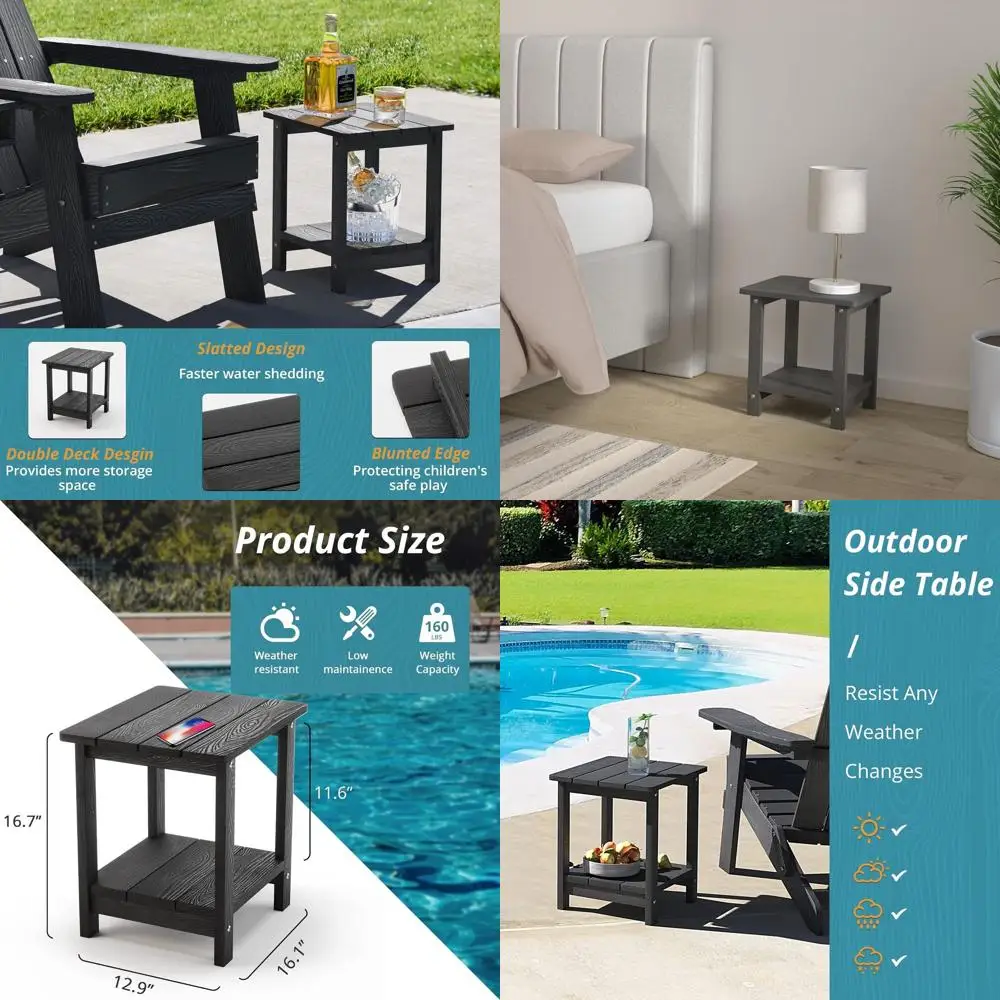 

Двухуровневый черный уличный приставной столик, устойчивый к непогоде, для современных террас, бассейнов и веранд