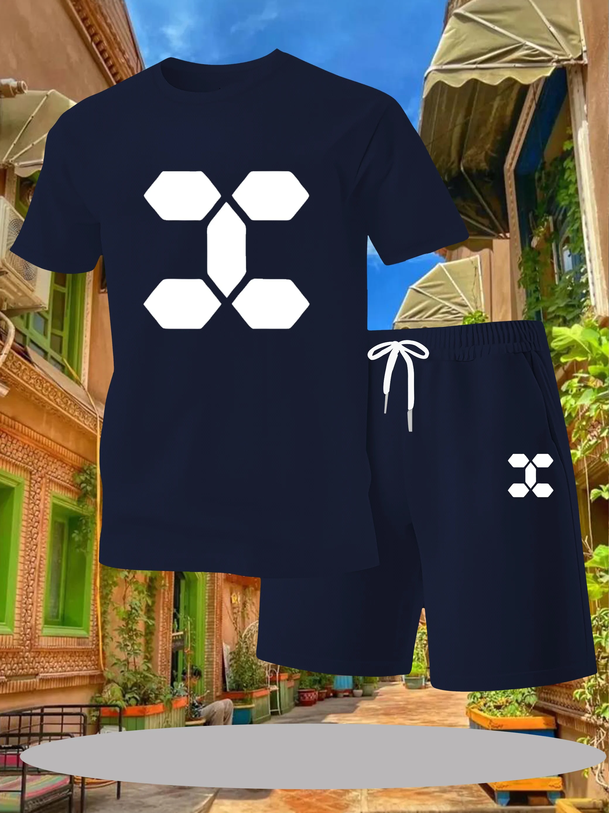 

2025 Summer New Hot Selling Trendy Printed Design Street Comfortable Casual Men's T-shirt Shorts Set 2 pieces
