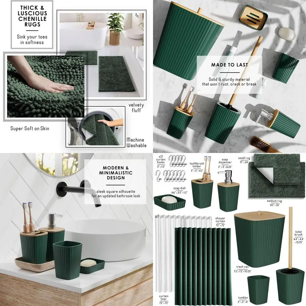 

Green 22-Piece Bathroom Accessory Set with Shower Curtain and Rugs