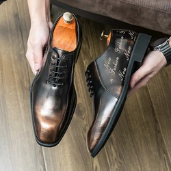 Square Head Men's Dress Shoes Fashion Formal Oxfords Casual Business Derby Shoe for Men Flats Retro High Quality Wedding Shoes