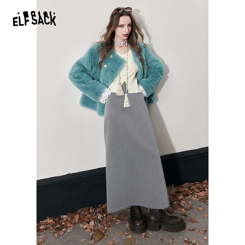 ELFSACK Korean Fashion Skirts Women 2023 Winter New A-line Elegant Luxury Bottom