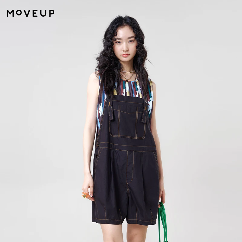 MOVEUP Casual Blend Short Overalls 2026 Summer New Adjustable Shoulder Strap Pocket Bright Line Women Short Overalls 3ELX20801