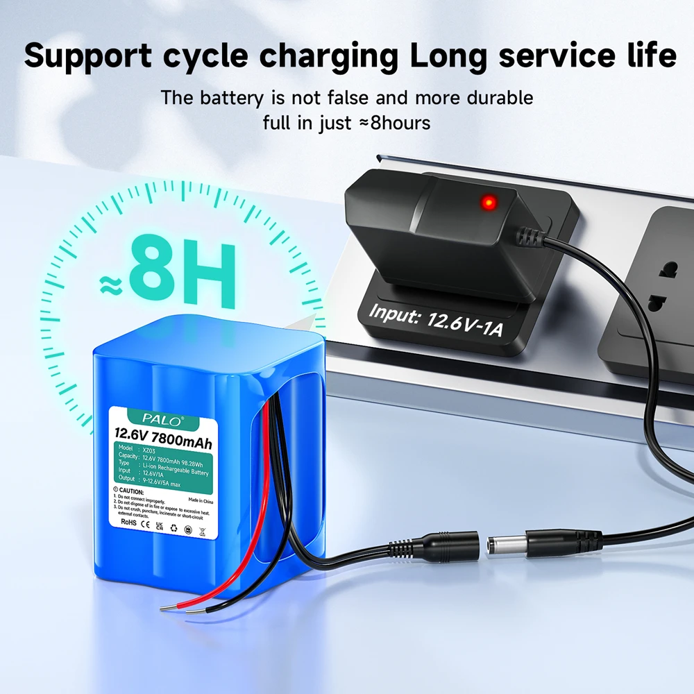 7800mAh 12.6V Batteries Rechargeable Lithium ion Battery Pack for CCTV Camera Monitor,​Electromobility toys,Solar charging panel