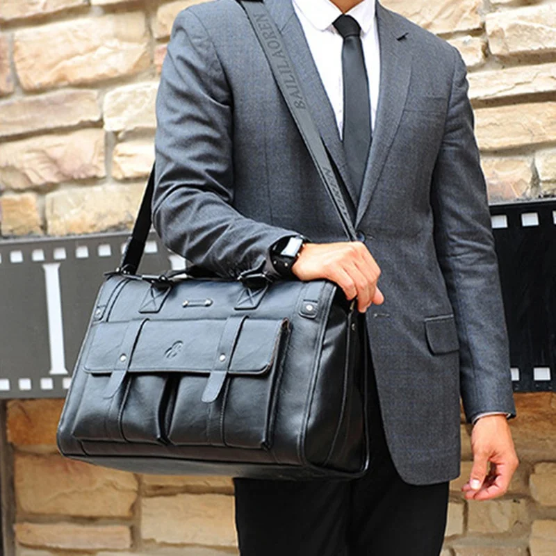 Business Leather Men HandBag Luxury Travel Tote Bag Large Capacity Briefcase Male Laptop Bag Office Shoulder Messenger Bag