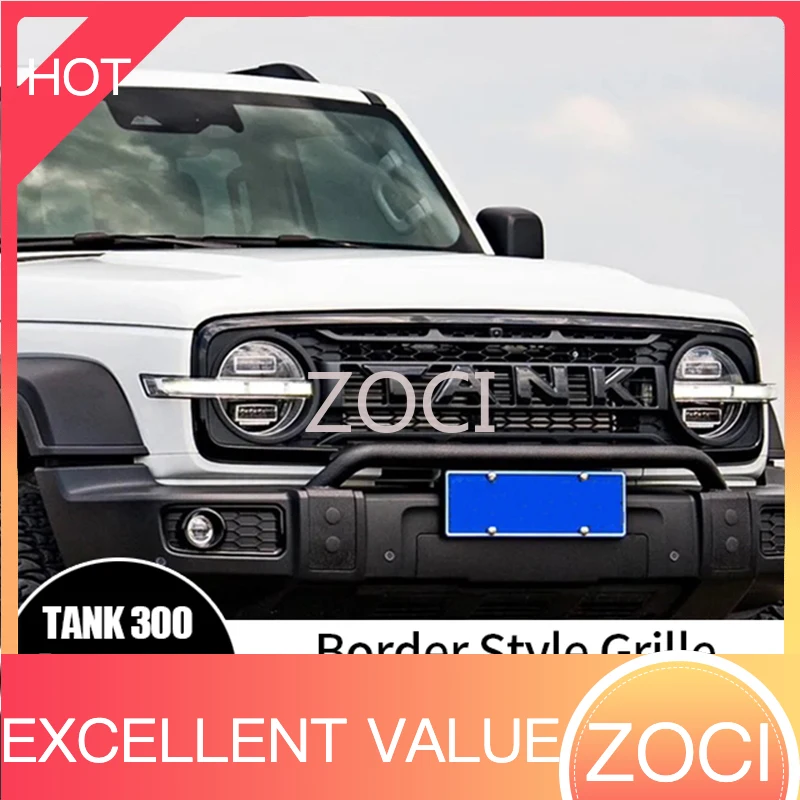 Rejilla ZOCI para GWM Tank 300, Rejilla ABS de Alta Calidad, Accesorios Exteriores para Automóviles, Estilo Bordeado, Rejilla Delantera