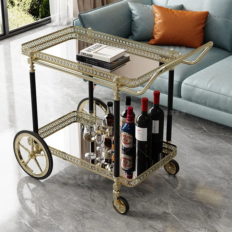Xinlihua French light luxury mobile cart, sofa side table, living room, small coffee table, shelf, restaurant, wine delivery car