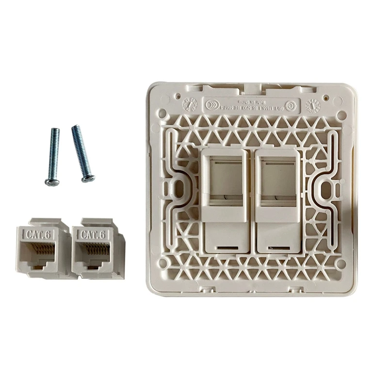 86x86mm 여성-여성 CAT6 기가비트 듀얼 패스 네트워크 벽 플러그 RJ45 Cat6 LAN 페이스 플레이트 인터넷 스트레이트 플러그 콘센트