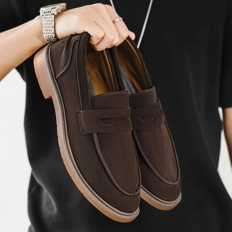 Spring Formal Business Casual Shoes Leather Men's Pointed Toe Loafers Rubber Outsole Wear Male Business Shoes Man Slip-On Flats
