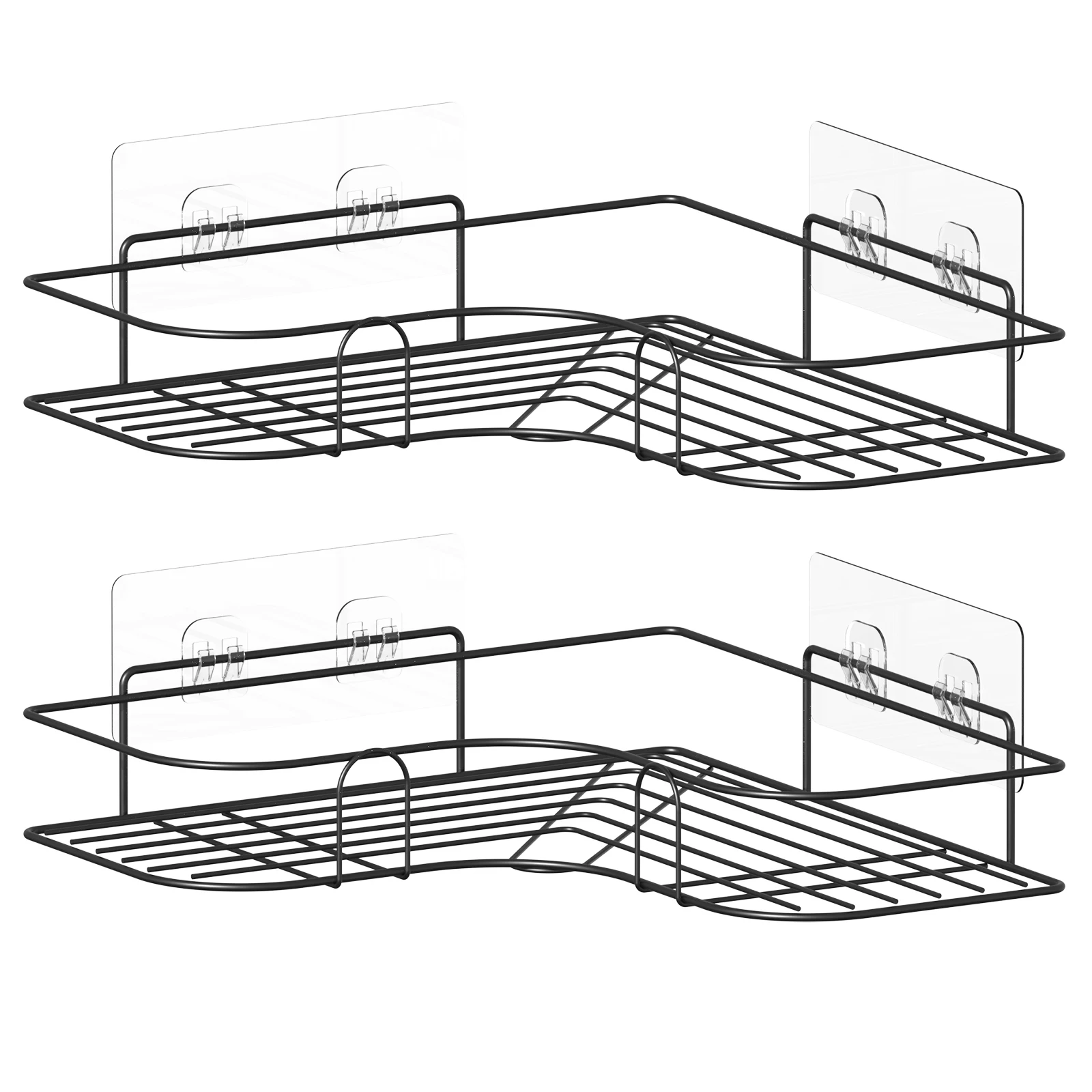 2PCS Bathroom Corner Triangle Shelf Wall Mounted Storage Shelves Shampoo Holder Cosmetic Rack Iron Shower Drain Basket Organizer - view 2