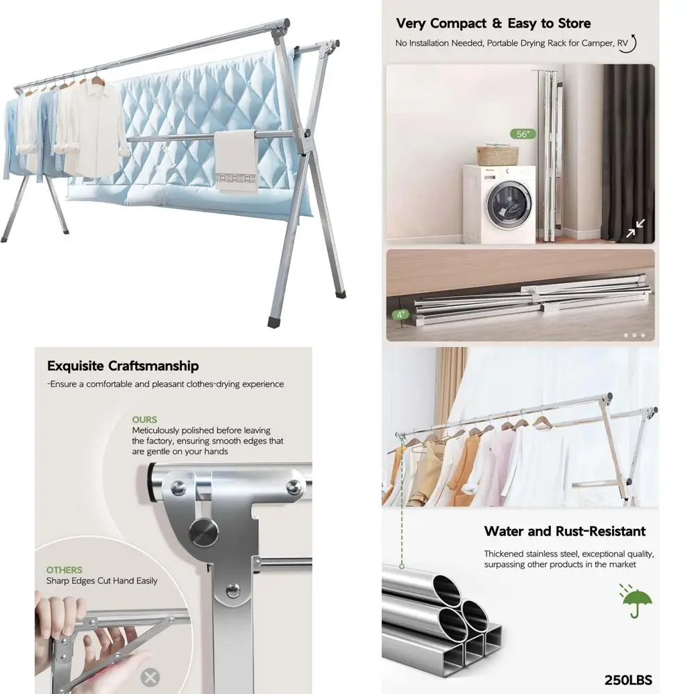 Heavy Duty Collapsible Laundry Drying Rack, 95 Inches, Suitable for Indoor and Outdoor Use, Folding Design for Easy Storage