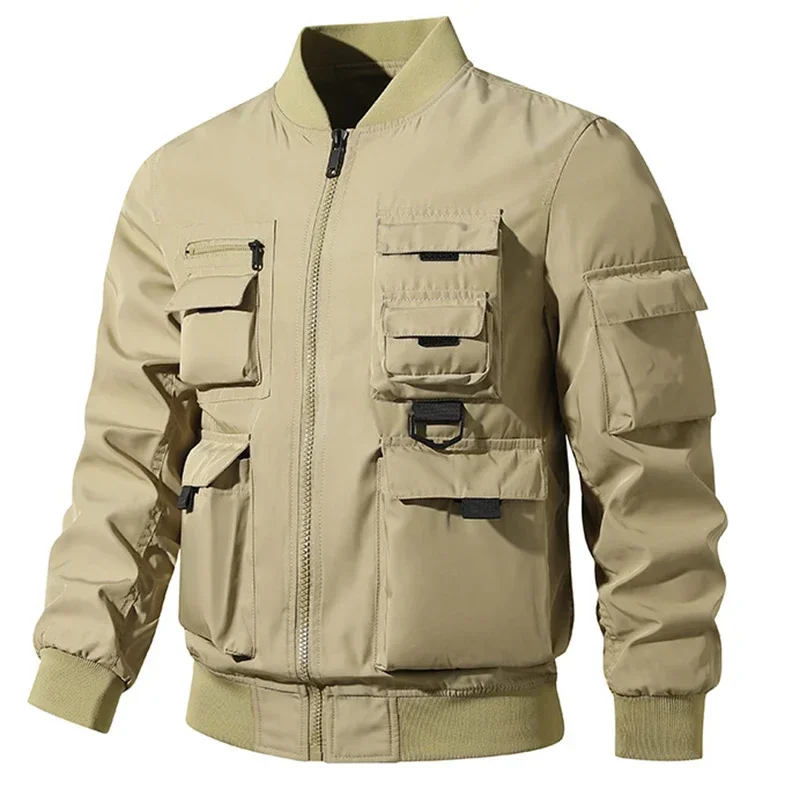 Herren Baseball Kleidung Frühling und Herbst neue feste Farbe Multi-Pocket Outdoor-Abenteuer Stehkragen Mantel Herren Arbeits jacke