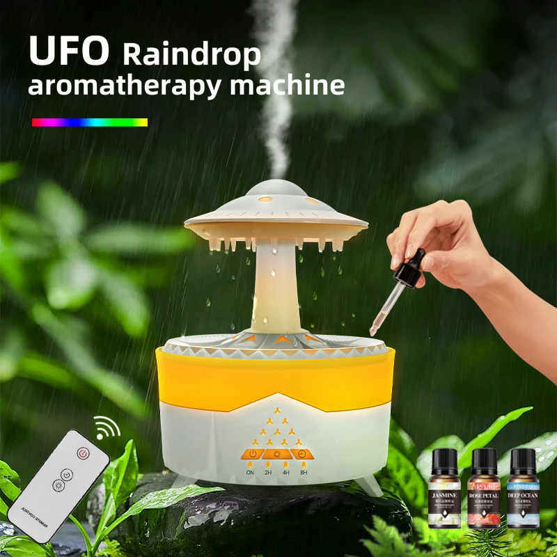 

350ML Raindrop Air Humidifier Essential Oils Aroma Diffuser with 2/4/8H Timming Colorful Night Light Mushroom Cloud Humidifier