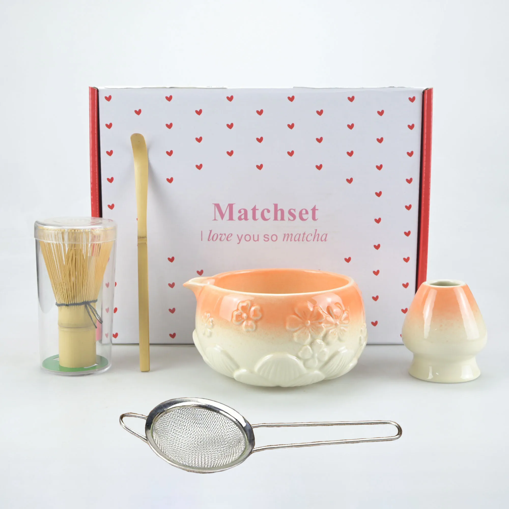 5pcs/set of Floral Matcha Tools, Including Floral Matcha Bowl, Tea Stand, Whisk, Paddle, Suitable For Gift Giving
