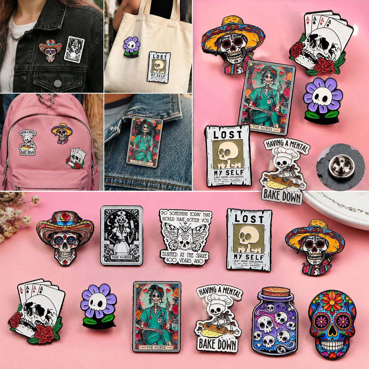 Men'S Accessories Jewelry Sale - Karikatür Kafatası Broş İğnesi, Giysi, Sırt