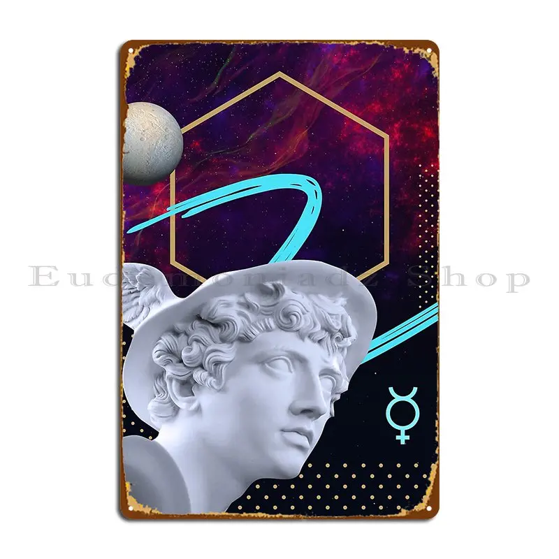 Ancient Gods And Planets Mercury Gr Hermes Synthwave Vaporwave Retrowave Cyberpunk Metal Sign Poster Customize Garage