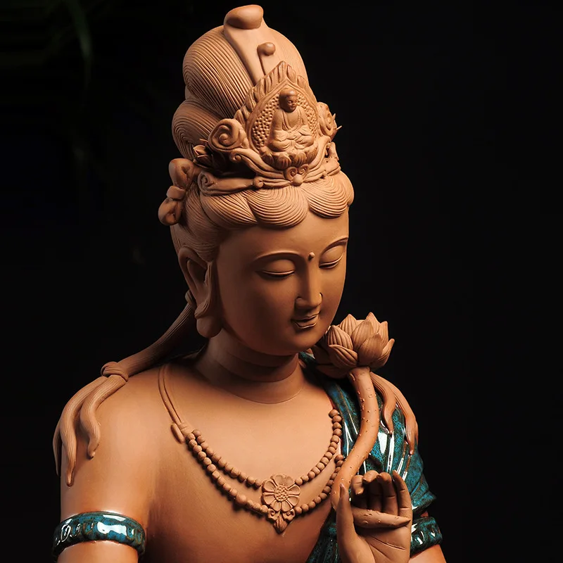 CZ Ceramic Lotus Water Moon Guanyin Buddha Statue Ornament Home Living Room Entrance Worship Free Guanyin Bodhisattva Crafts